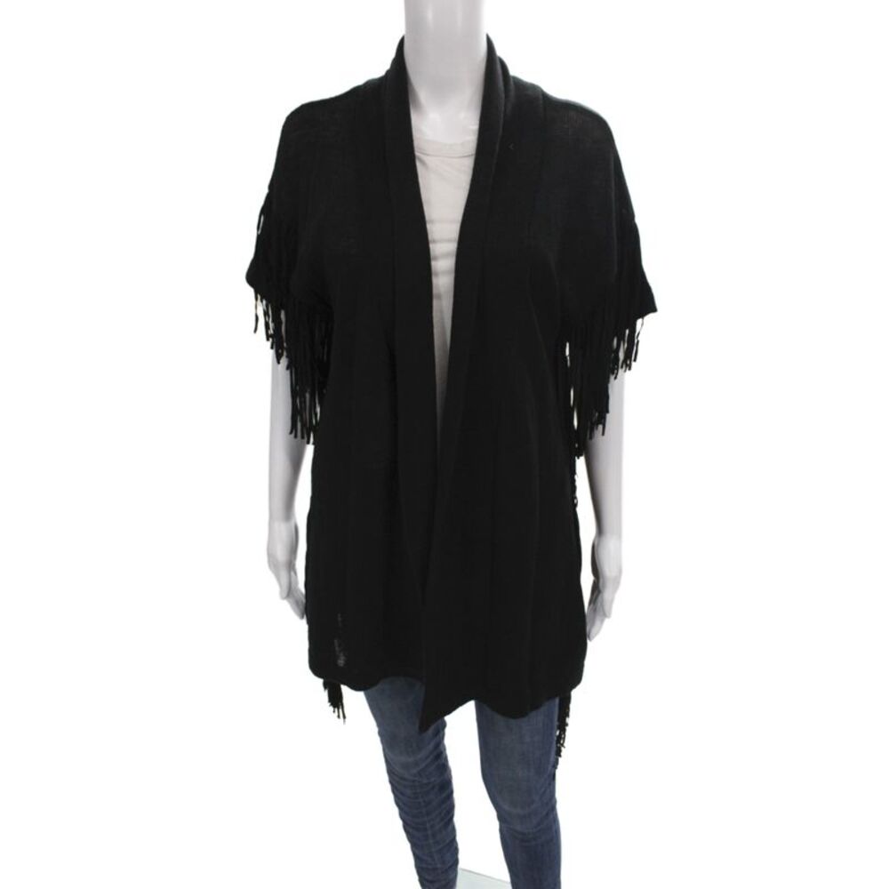 Moon & Meadow Women VNeck Linen Cardigan Sweater Black Short Sleeve Size XS